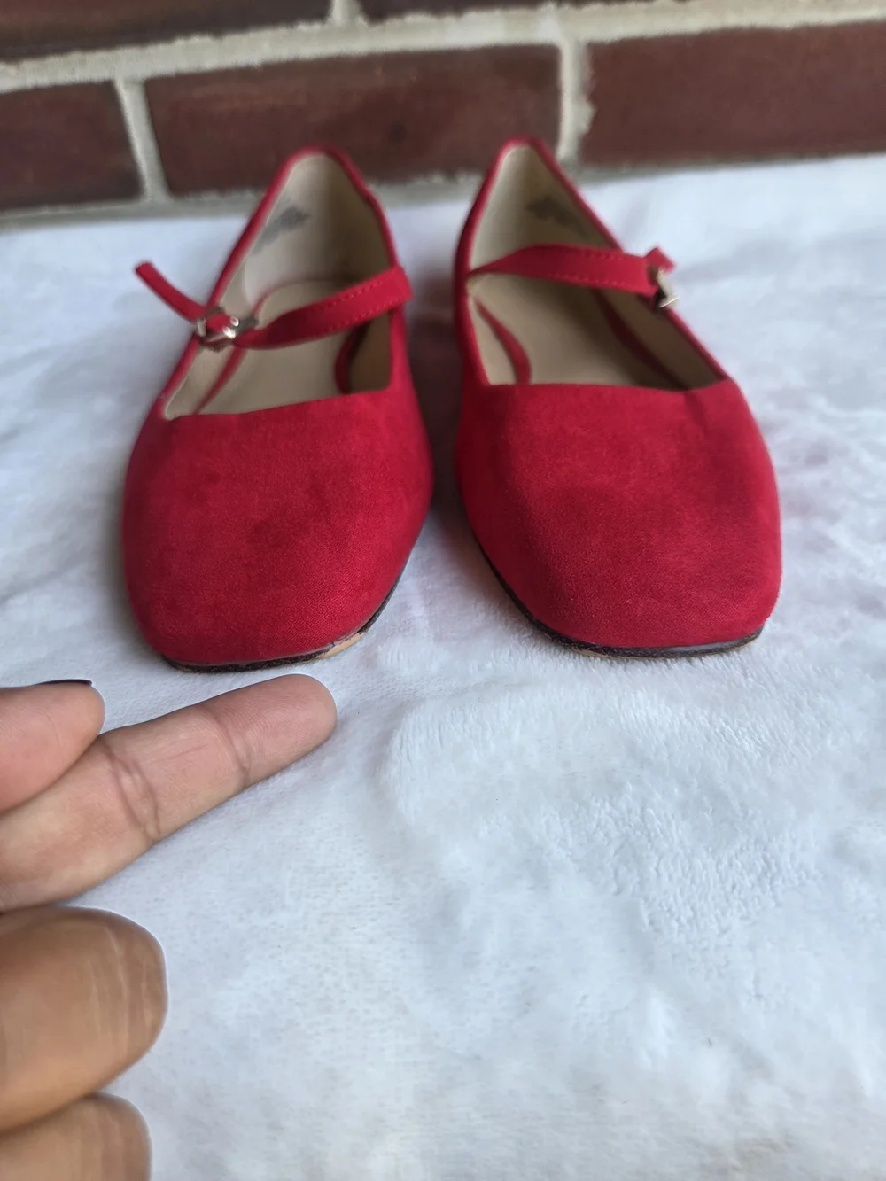 H&M Red Mary Jane Ballet Flats Square Toe Buckle Strap Women's US 7 EU 38